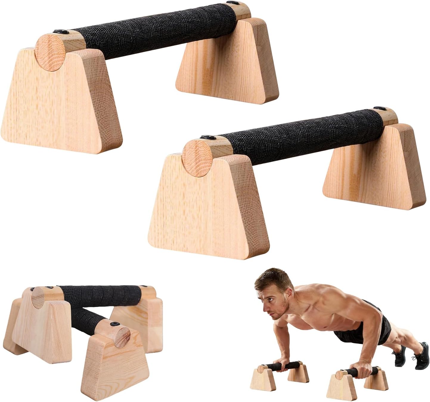 Home Gym Routine - قضبان تمارين الضغط الخشبية، مقابض تدريب